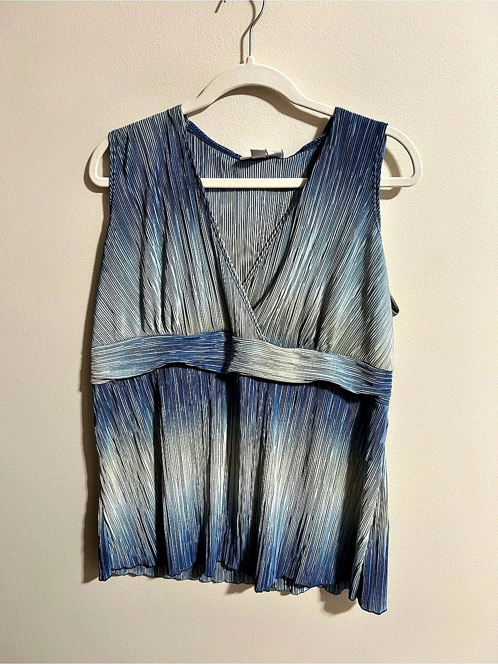 dressbarn Pleated Color Block Blouse in Blue & White Size 2X